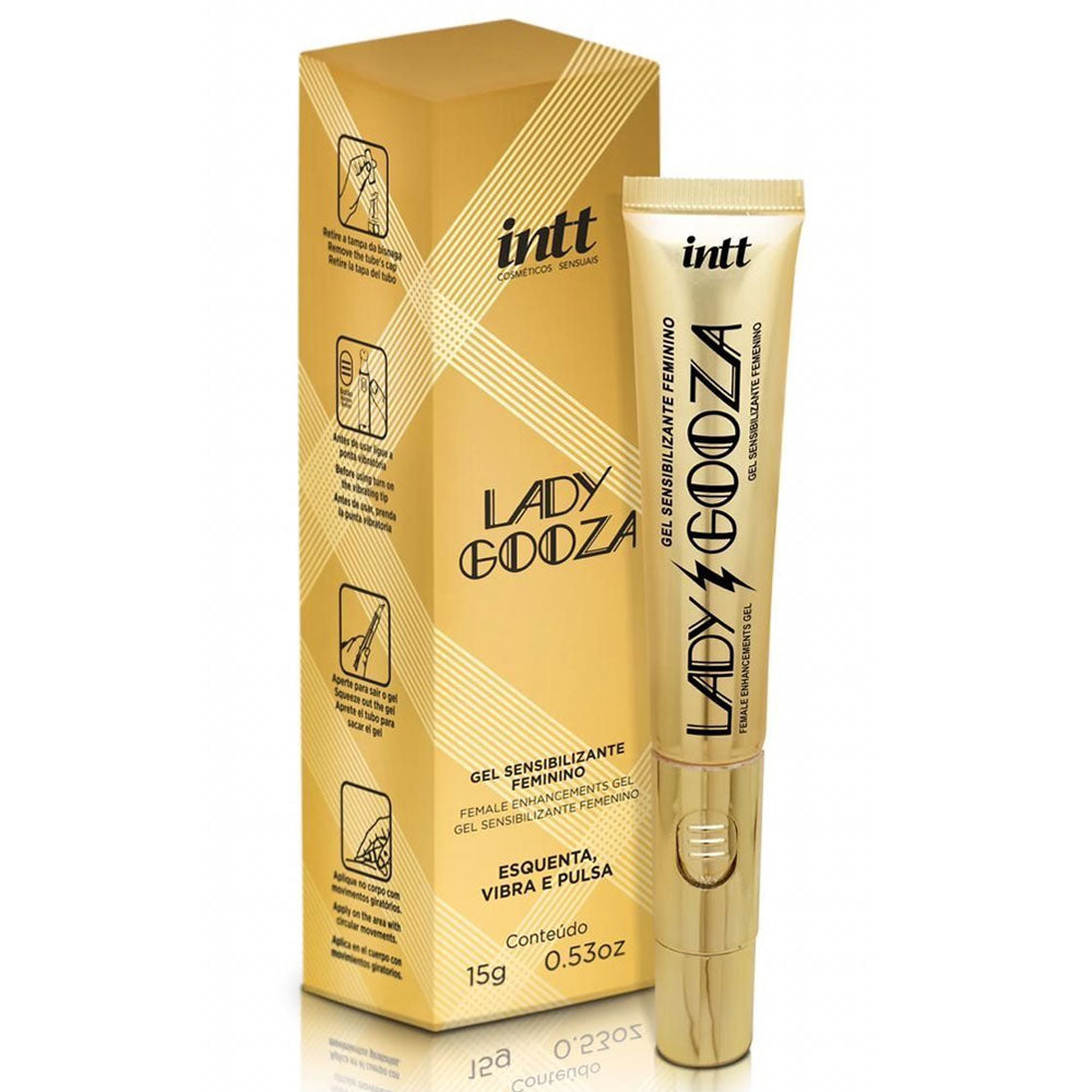 Excitante Feminino Lady Gooza com 7 Funções Intensas, Vibração Única e Sabor Tutti Frutti 15g