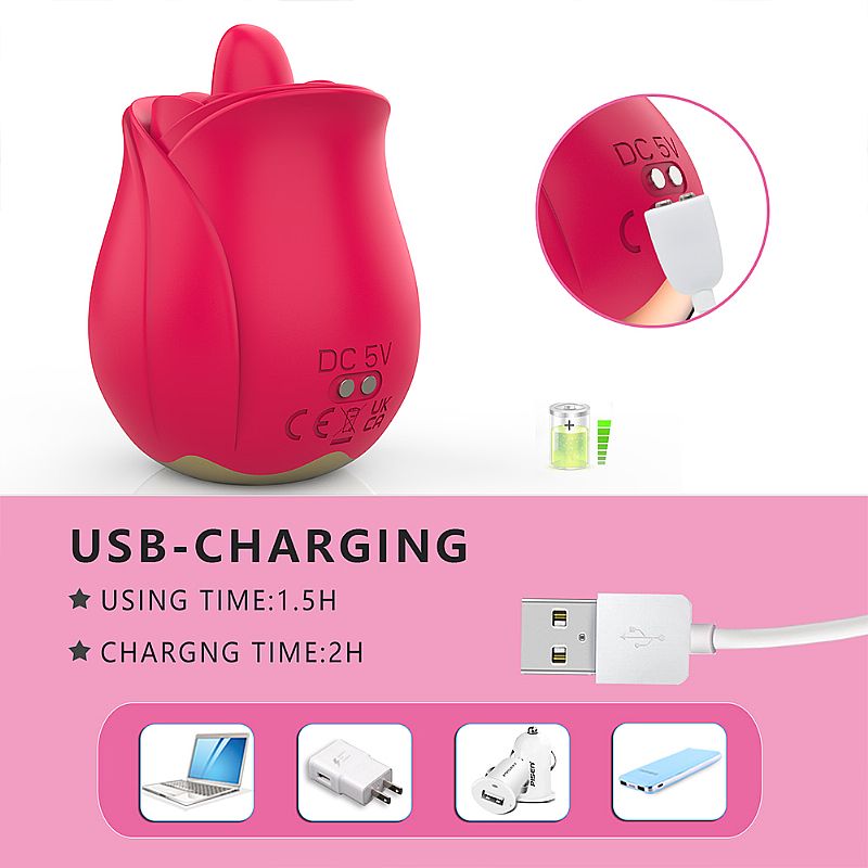 Vibrador em Formato de Rosa Estimulador de Clitóris com Língua