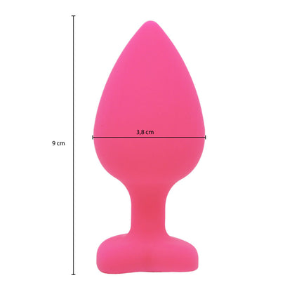 Plug Anal em Silicone com Joia em Formato de Coração - Tamanho G 9 cm x 3,8 cm