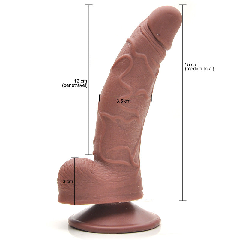 Pênis Real Peter Curvo com Vibrador e Ventosa 15 cm x 3,5 cm