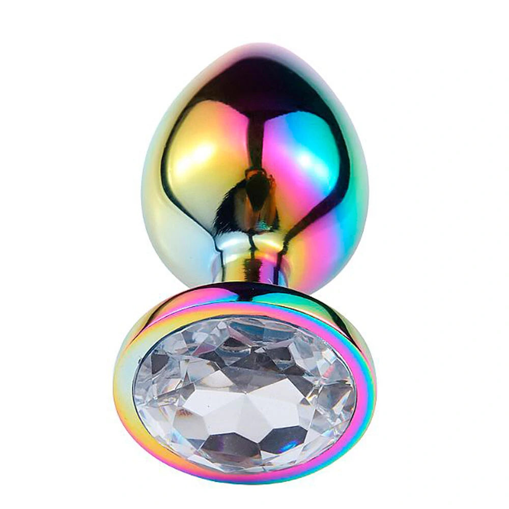 Plug Anal Holográfico de Aço com Pedra de Cristal 7,8 cm x 3,1 cm