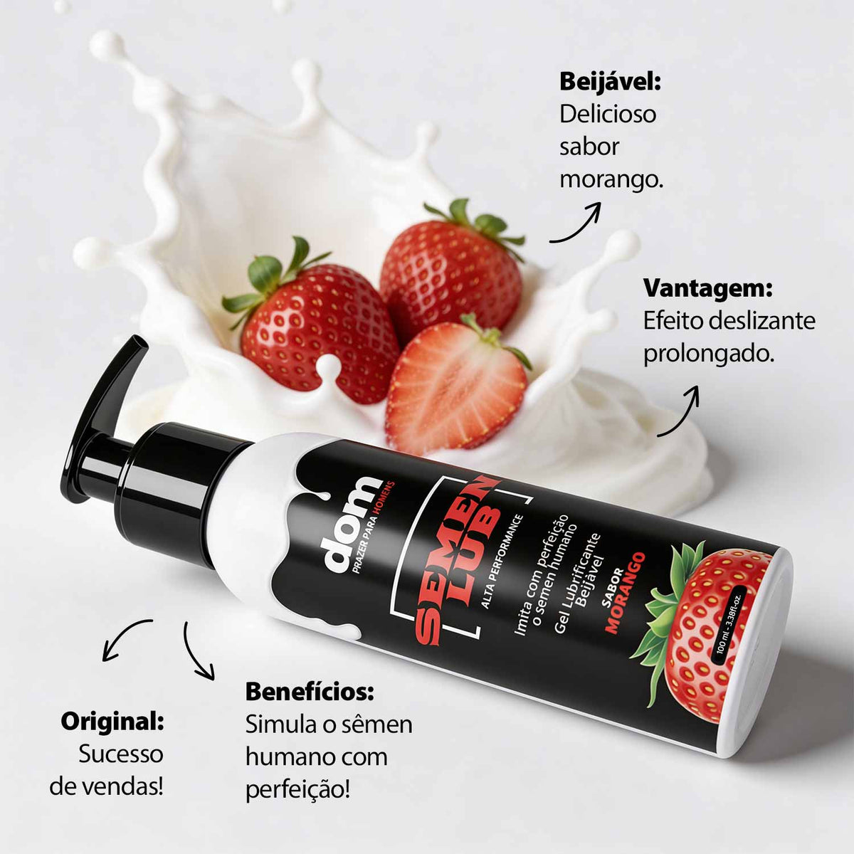 Semen Lub Morango - Gel Lubrificante Beijável Que Imita o Semen Humano
