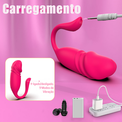 Vibrador de casal vai e vem em formato de glande por aplicativo