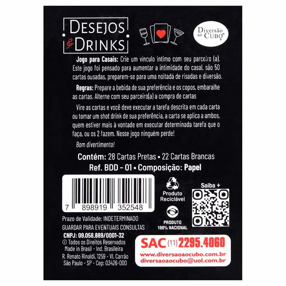 Jogo Desejos e Drinks para Casais – Diversão ao Cubo