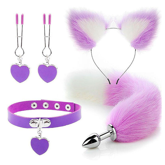Kit Sado - Rabo de Raposa com Tiara de Orelhas - 4 Acessórios