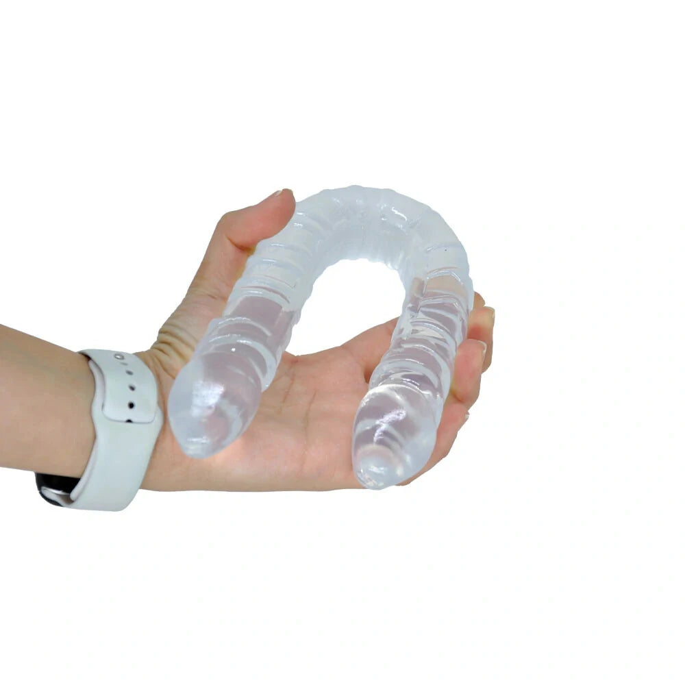 Prótese Dupla Long Dildo com Formato de Pênis em Silicone - transparente