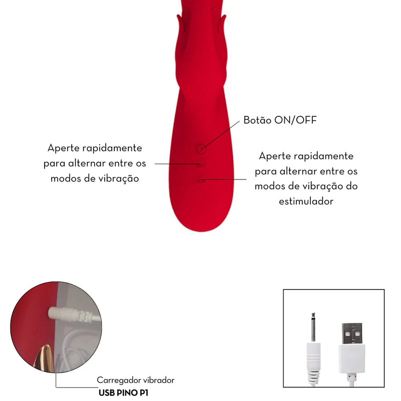Vibrador ponto G com estim ulador clitoriano e aquecimento