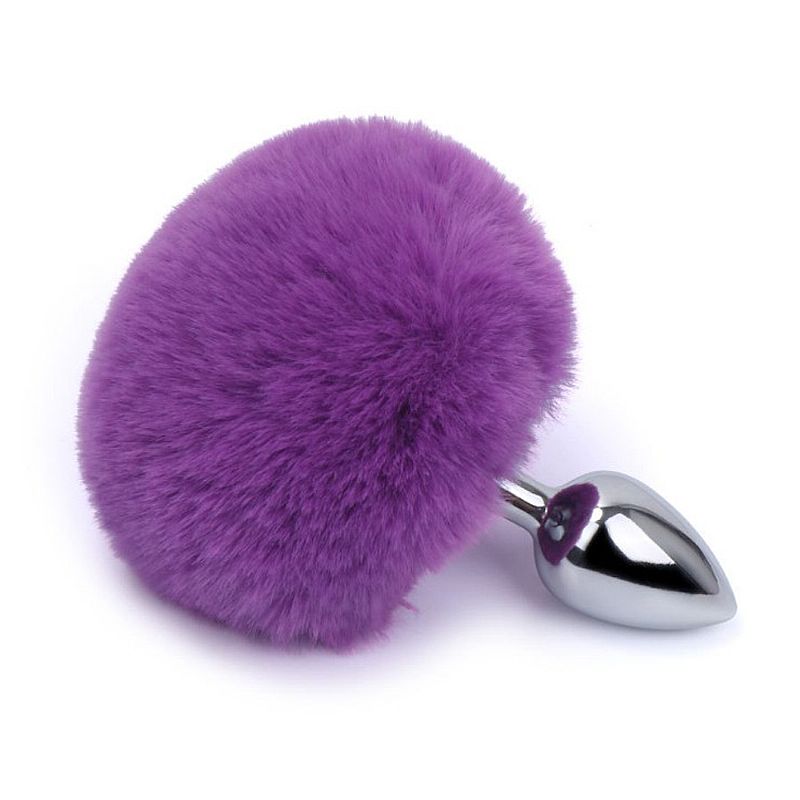 Plug anal de aço prata com pompom - M