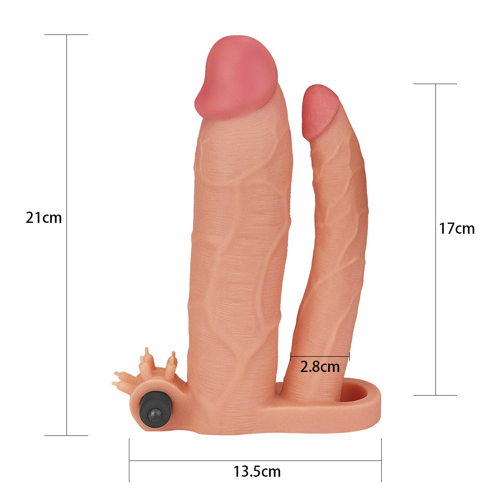 Capa Peniana em Cyberskin Dupla Penetração com Anel e Vibro