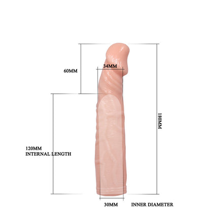 Capa Peniana com Extensão de 6 cm Vibro e Veias Salientes Massageadoras