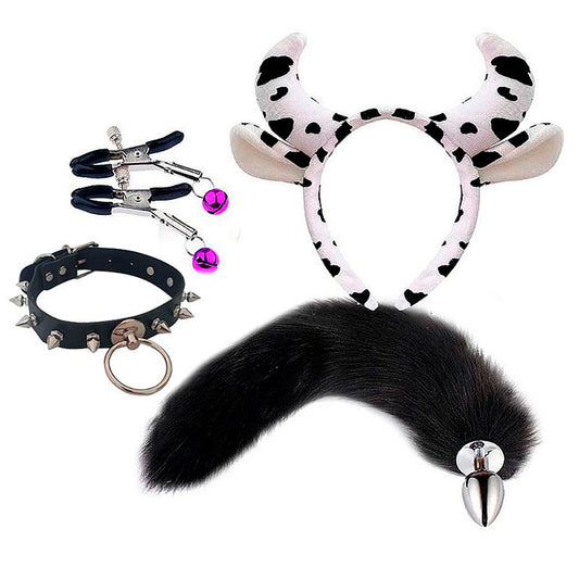 Kit Sado - Plug de Rabo e Tiara de Orelhas - 4 Acessórios