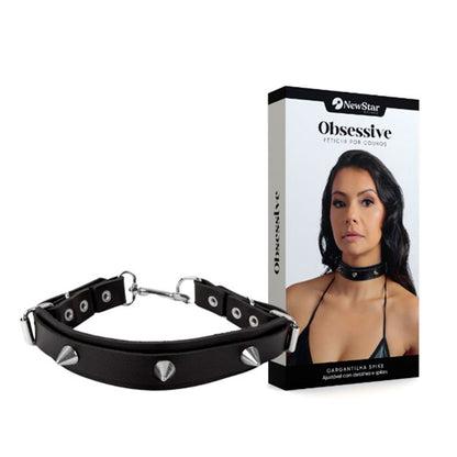Gargantilha de Luxo em Couro com Espinhos em Metal