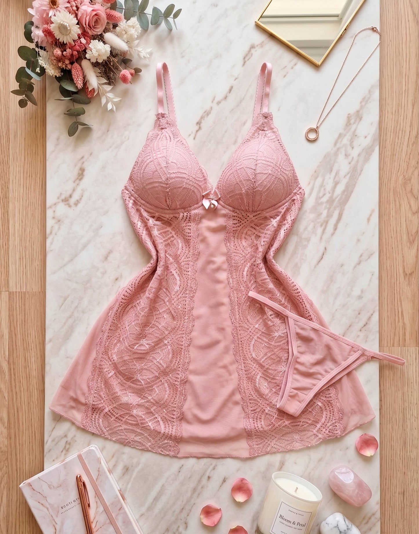 Camisola de Bojo Tule e Renda com Calcinha – Ingrid