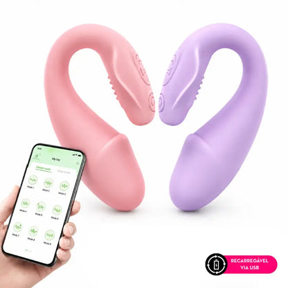 Vibrador de Casal em Formato de Glande Controle por Aplicativo