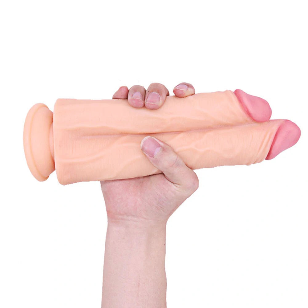 Dildo Realístico com Formato de Pênis Duplo com Ventosa