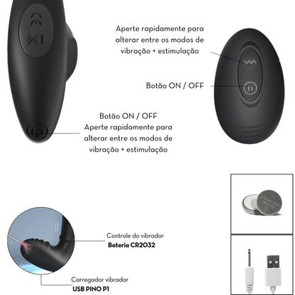 Plug anal vibratório em silicone com controle remoto