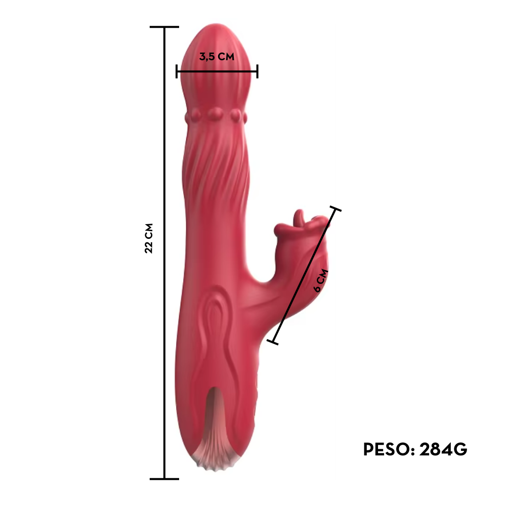 Vibrador com metade superior giratória e estimulador clitoriano