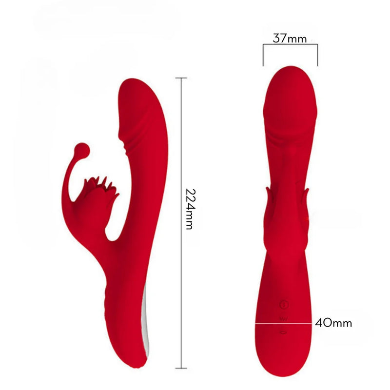 Vibrador ponto G com estim ulador clitoriano e aquecimento