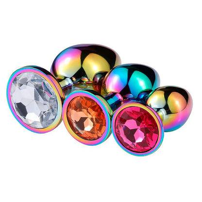 Plug Anal Holográfico de Aço com Pedra de Cristal 7,8 cm x 3,1 cm