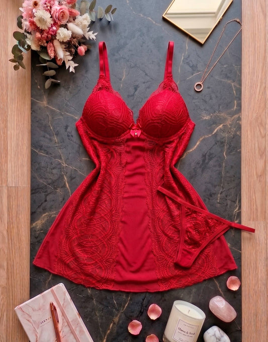 Camisola de Bojo Tule e Renda com Calcinha – Ingrid