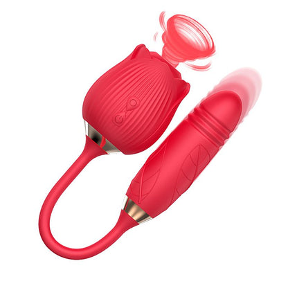 Vibrador de Ponto G e Clitóris com Vai e vem Formato de Rosa