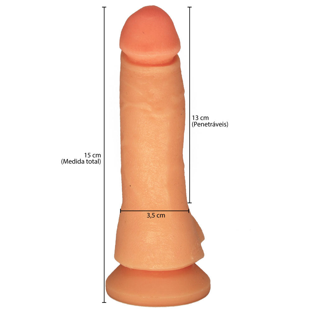 Prótese Hotsex em Cyberskin com Ventosa e Escroto Pele 15 cm x 3,5 cm
