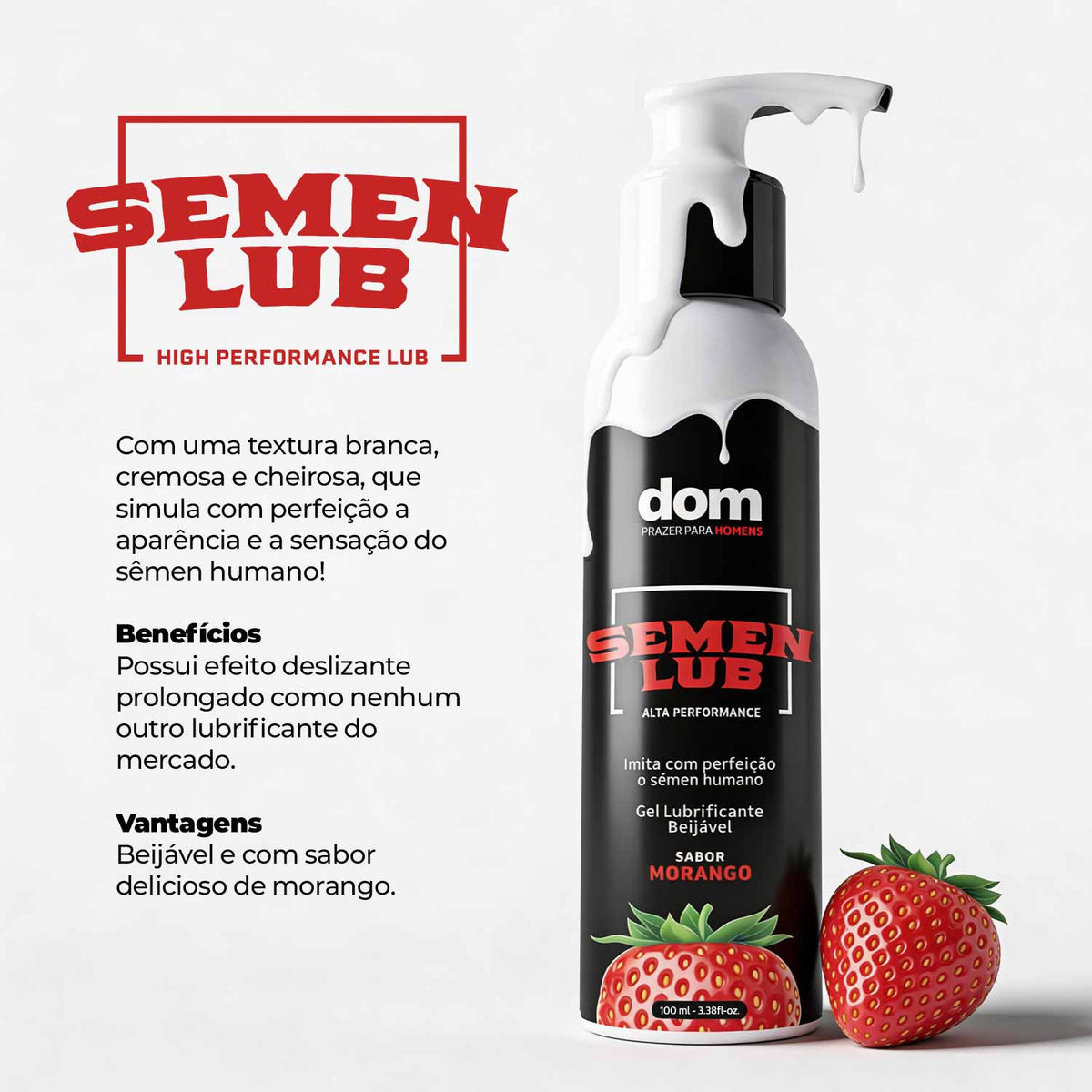 Semen Lub Morango - Gel Lubrificante Beijável Que Imita o Semen Humano
