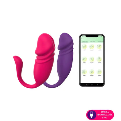 Vibrador de casal vai e vem em formato de glande por aplicativo