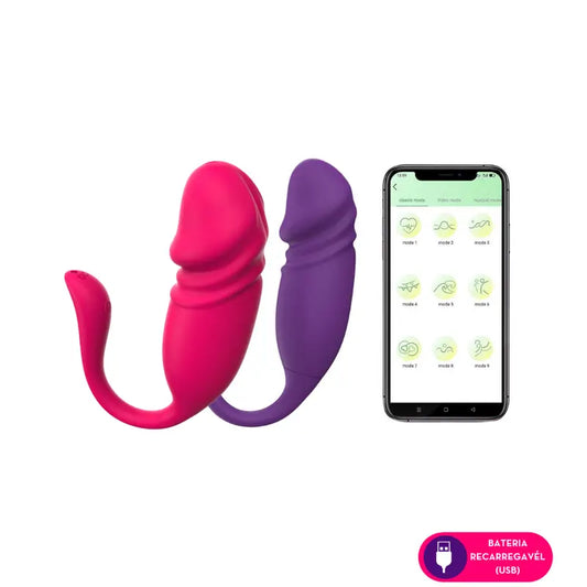 Vibrador de casal vai e vem em formato de glande por aplicativo