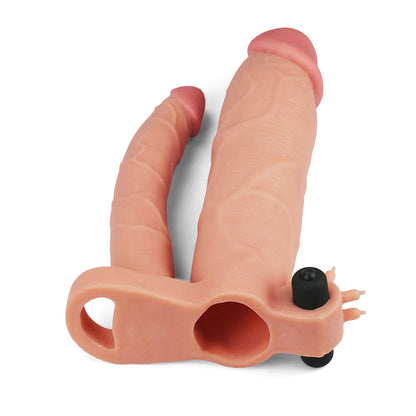 Capa Peniana em Cyberskin Dupla Penetração com Anel e Vibro