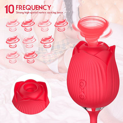 Vibrador de Ponto G e Clitóris com Vai e vem Formato de Rosa