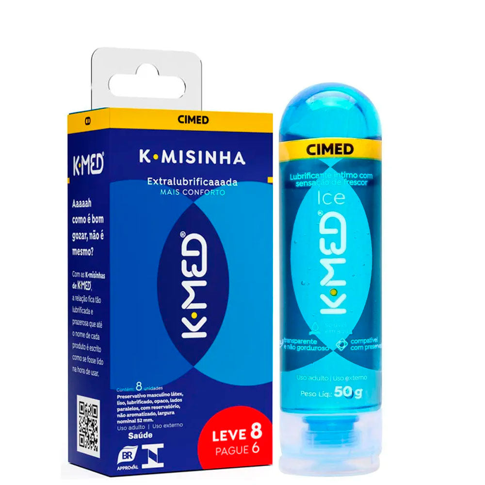 Kit K-MED Vai que Rola Lubrificante Ice + K-misinha Extralubrificada com 8 Unidades