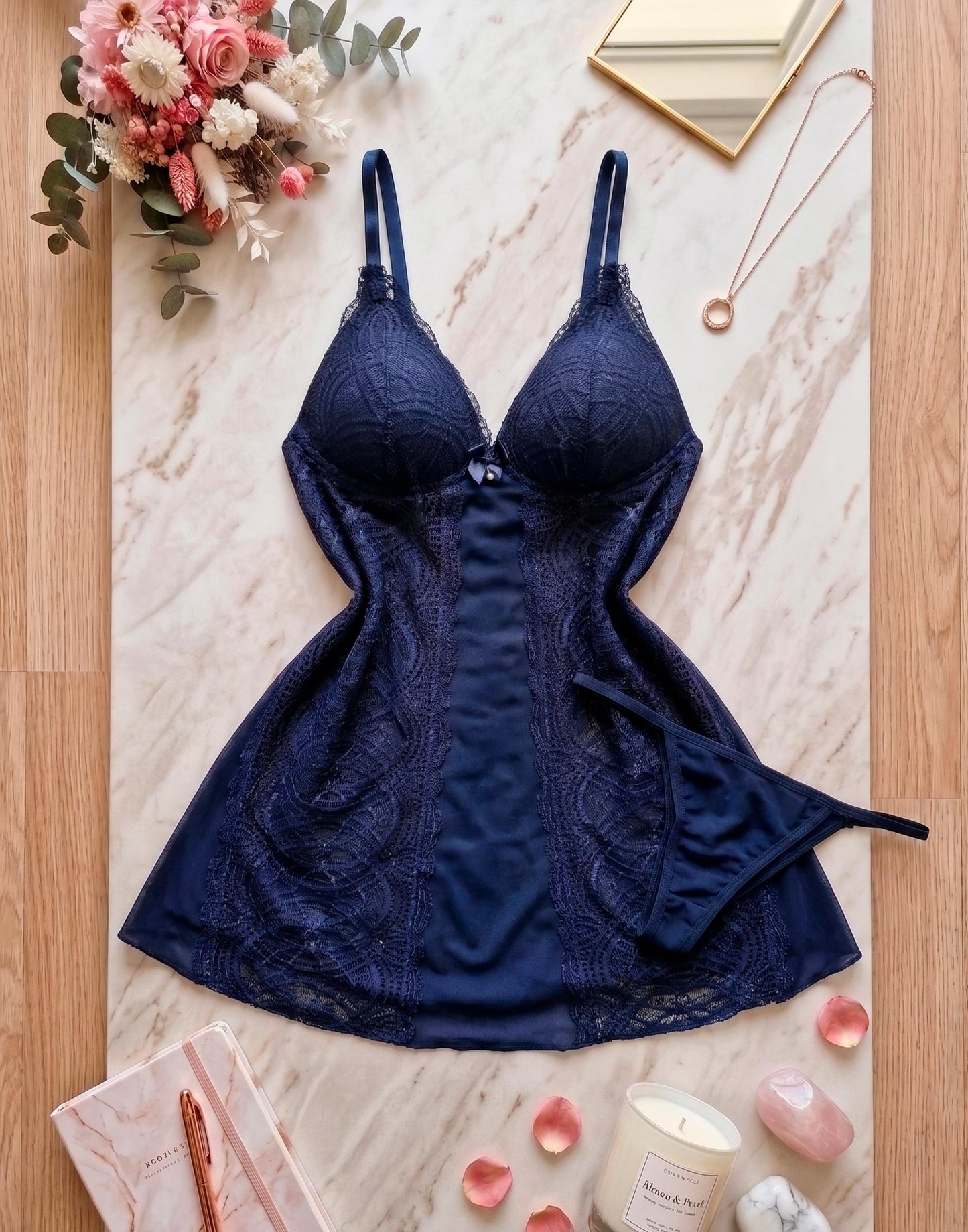 Camisola de Bojo Tule e Renda com Calcinha – Ingrid