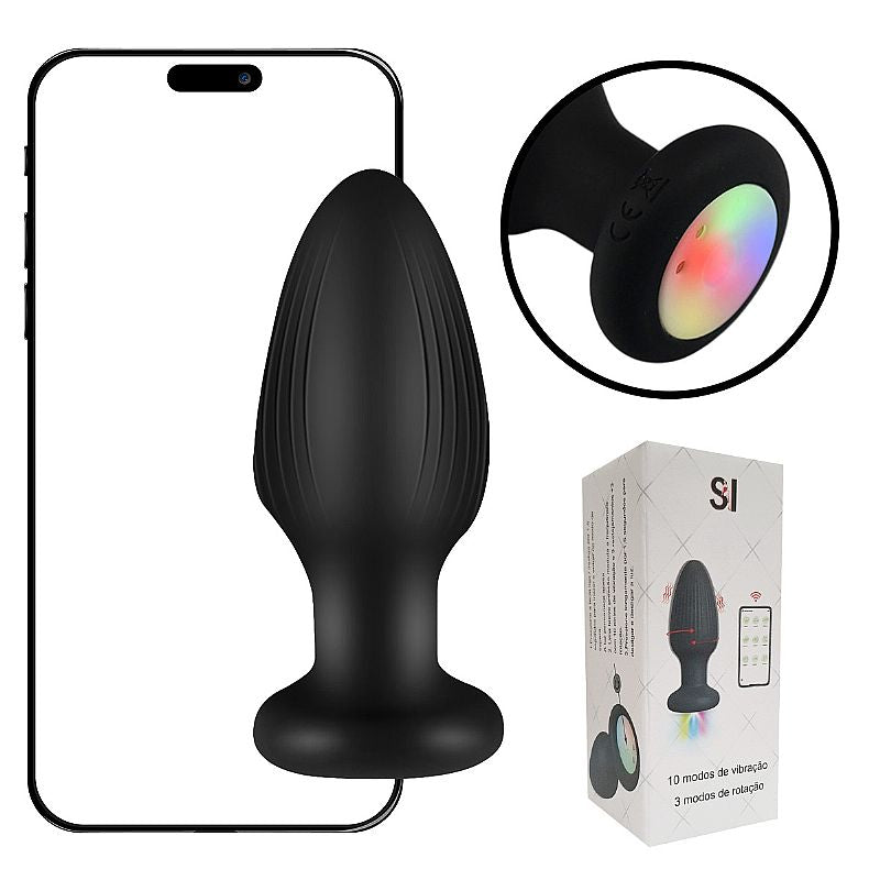 Plug Anal em Silicone com Rotação e Luz de Led - Recarregável e App - 9,6x3,6