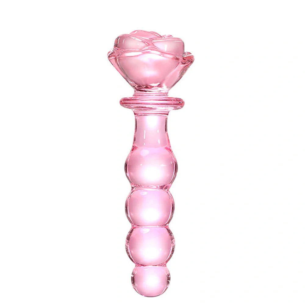 Plug Anal de Vidro com Esferas Escalonadas e Base Floral