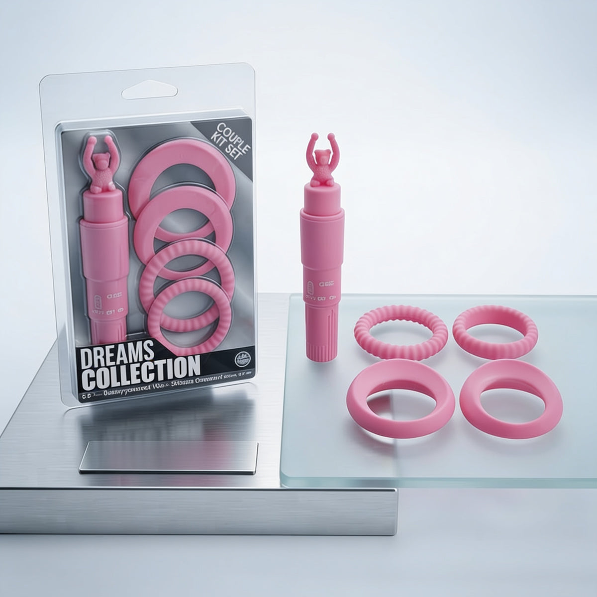 Kit com 1 Vibrador e 4 Anéis Penianos - Dreams Collection Nanma