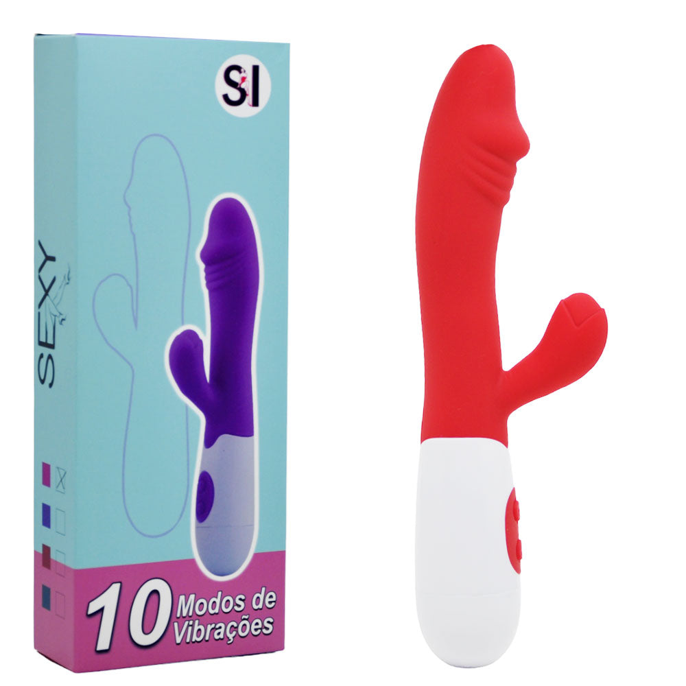 Vibrador de Ponto G e Clitóris á Pilhas - vermelho
