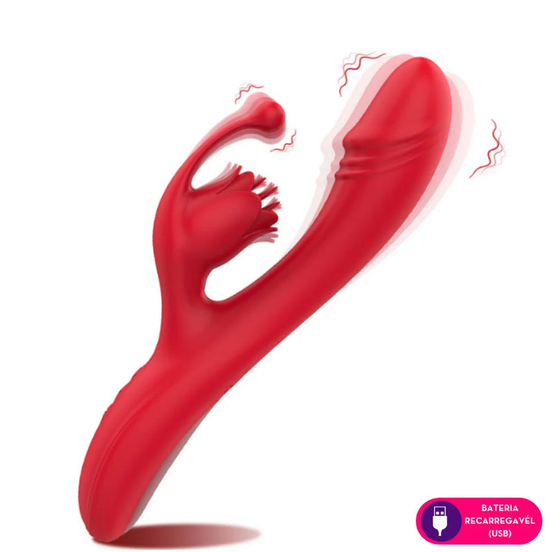 Vibrador ponto G com estim ulador clitoriano e aquecimento