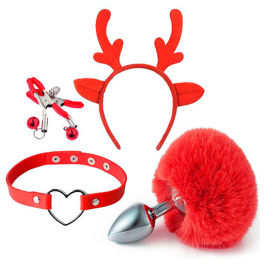 Kit Sado com 4 Acessórios - Plug Tiara Grampos e Gargantilha