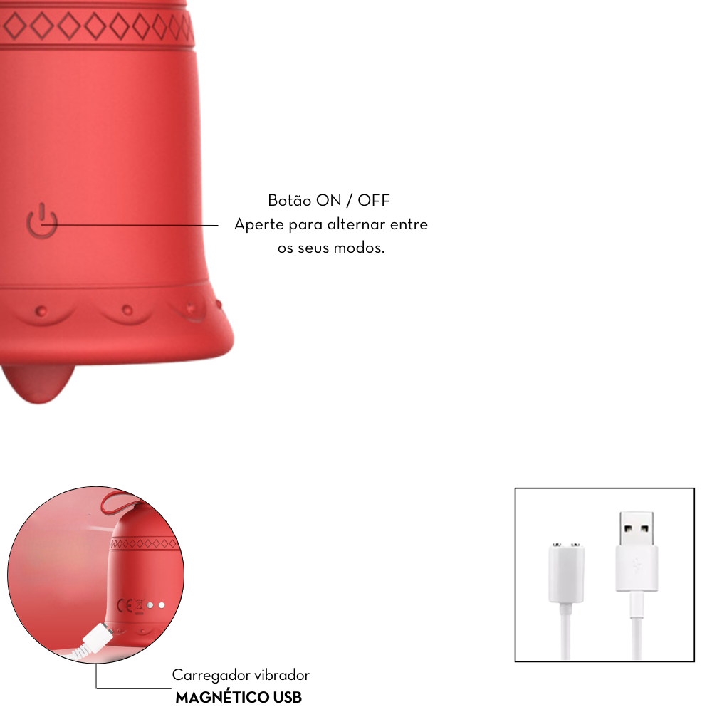 Estimulador clitoriano duplo em formato de sino -Vermelho