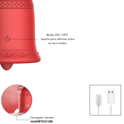 Estimulador clitoriano duplo em formato de sino -Vermelho