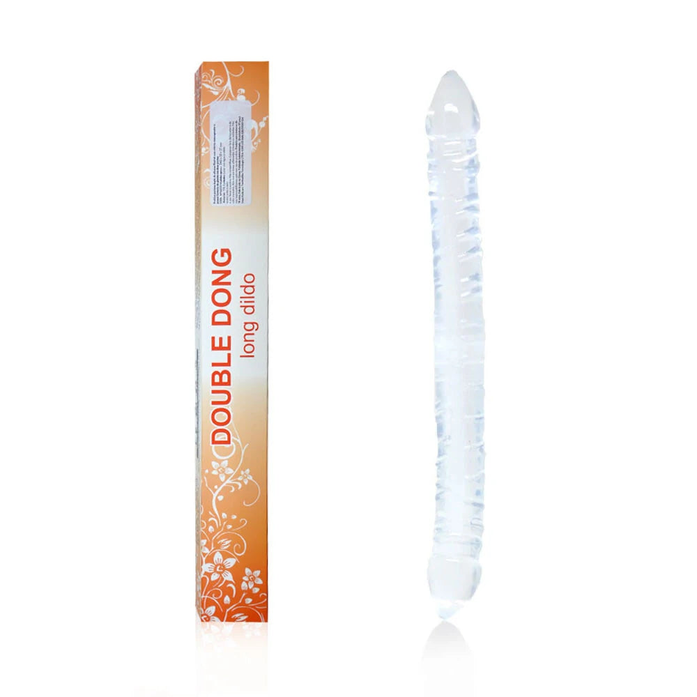 Prótese Dupla Long Dildo com Formato de Pênis em Silicone - transparente