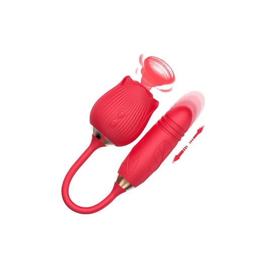 Estimulador clitoriano duplo com Tecnologia de Vibroar em formato de flor e capsula vai e vem ponto