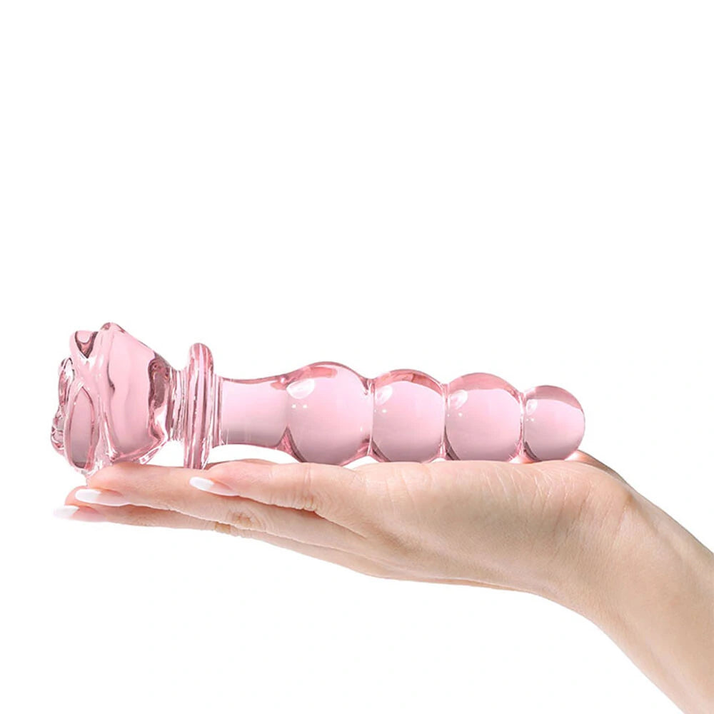 Plug Anal de Vidro com Esferas Escalonadas e Base Floral