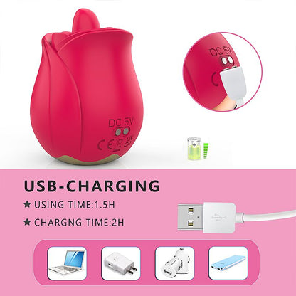 Vibrador em Formato de Rosa Estimulador de Clitóris com Língua