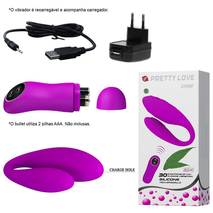 Vibrador Pretty Love Chad Recarregável para Casais 30 Níveis de Vibro e Controle Wireless 9 x 3 cm