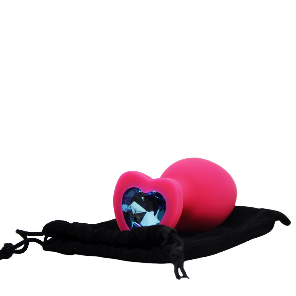 Plug Anal em Silicone com Joia em Formato de Coração - Tamanho G 9 cm x 3,8 cm