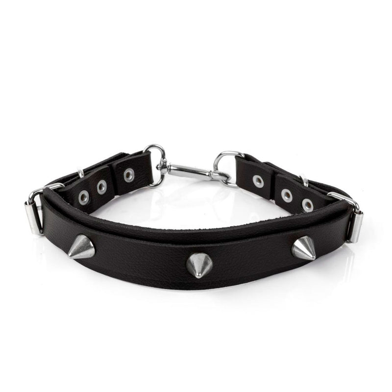 Gargantilha de Luxo em Couro com Espinhos em Metal