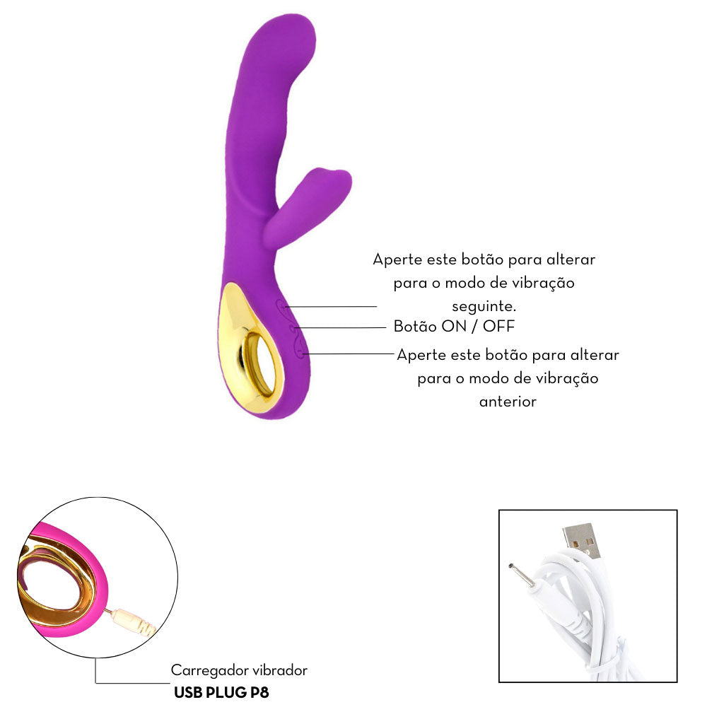 Vibrador Duplo Estimulador de Ponto G e Clitóris com Alça - Sex Angel