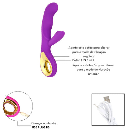 Vibrador Duplo Estimulador de Ponto G e Clitóris com Alça - Sex Angel